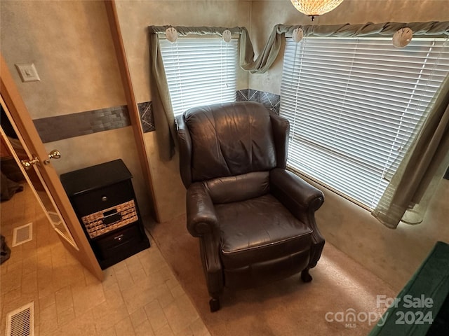 living area with carpet floors