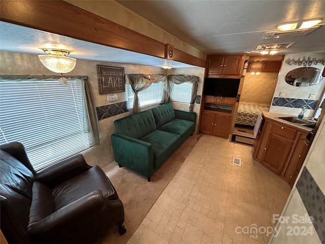 living room featuring sink