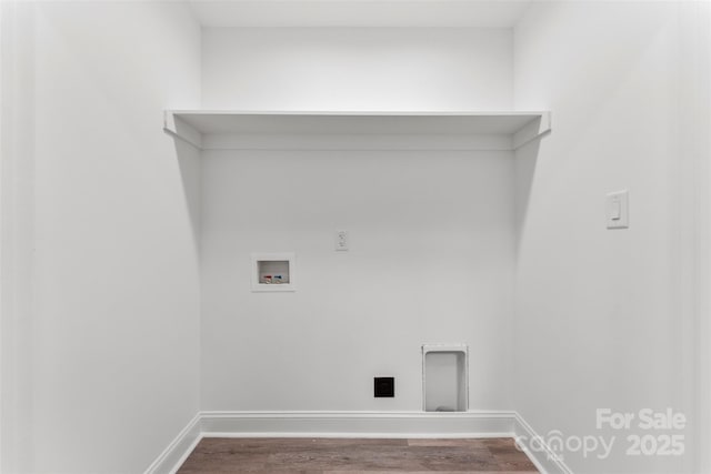 laundry room with wood-type flooring and hookup for a washing machine