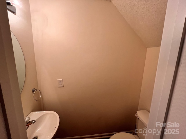 bathroom featuring a sink, a textured ceiling, and toilet