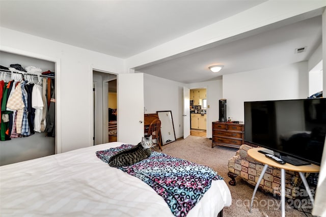 carpeted bedroom featuring a closet