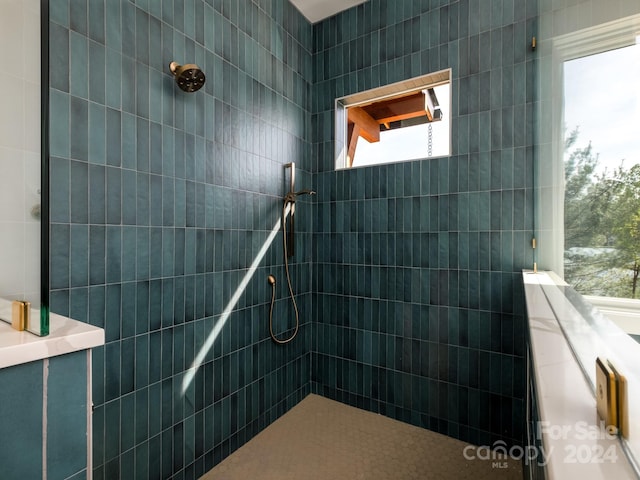 bathroom with a healthy amount of sunlight and a tile shower