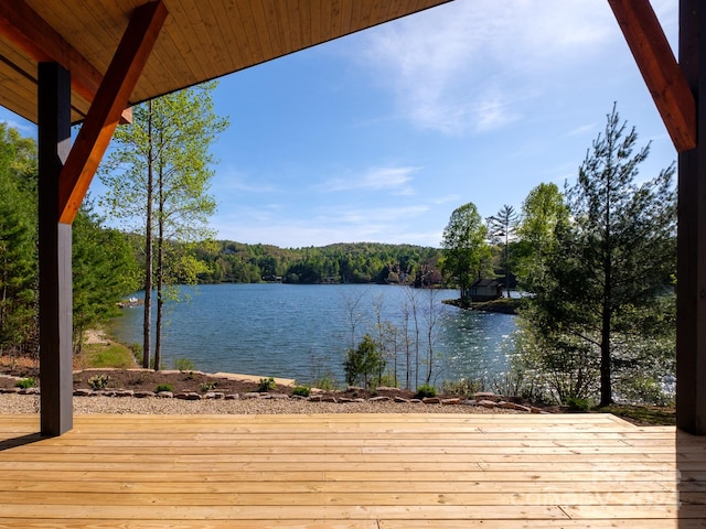 view of dock with a water view