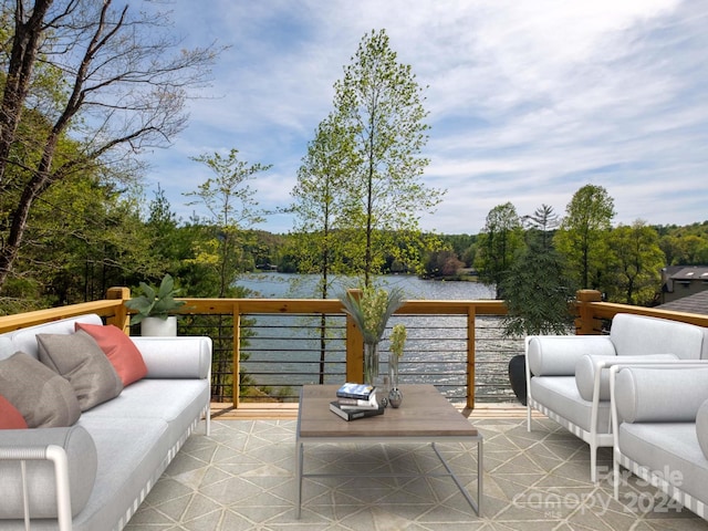 view of patio / terrace featuring a water view