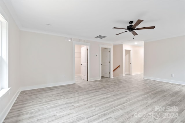 unfurnished room with ceiling fan and light hardwood / wood-style floors