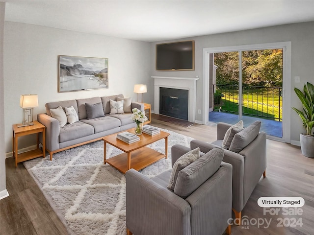 living room with hardwood / wood-style floors