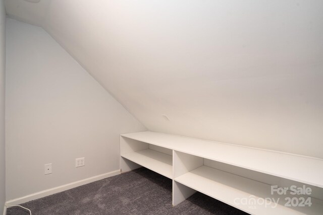 interior space featuring lofted ceiling and carpet flooring