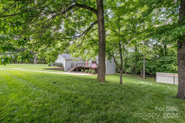 view of yard featuring a wooden deck