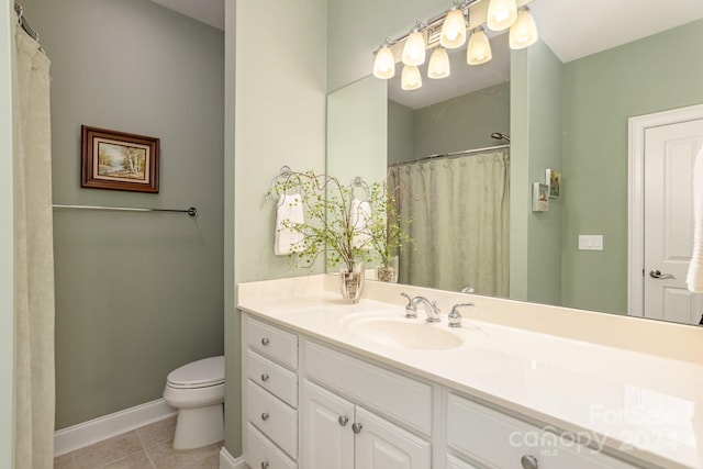 bathroom featuring toilet, tile patterned flooring, and vanity