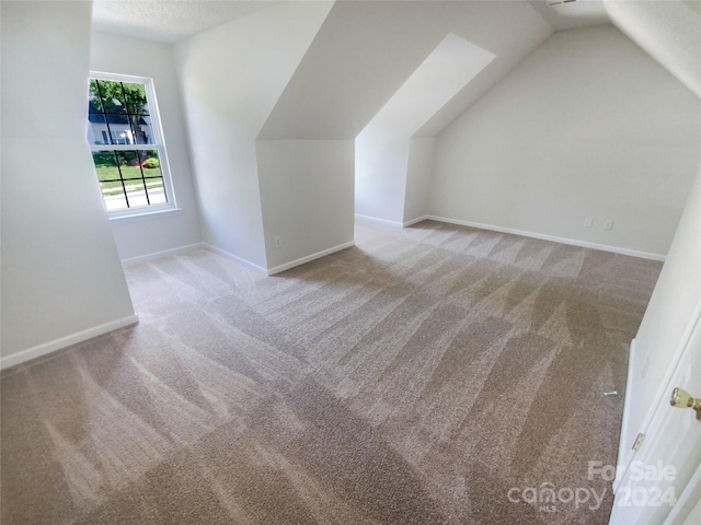 additional living space with lofted ceiling and carpet flooring