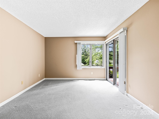 empty room with carpet and a textured ceiling