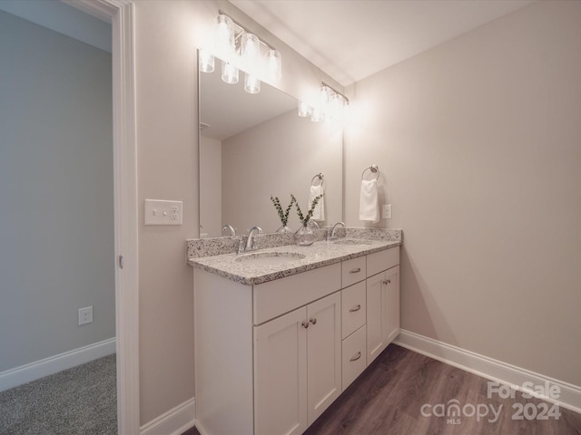 bathroom featuring double vanity and wood-type flooring