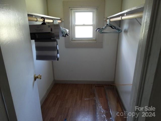 spacious closet featuring dark hardwood / wood-style floors