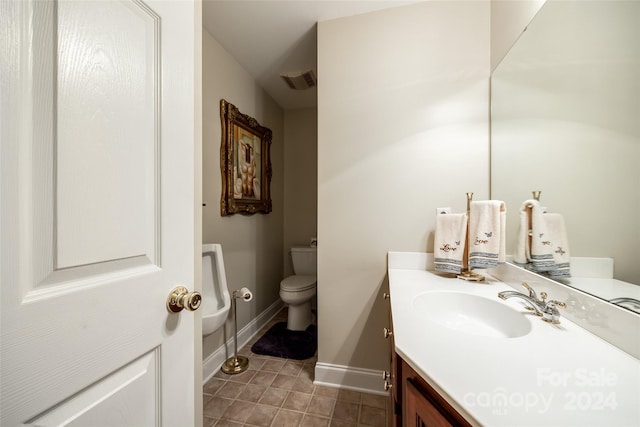 bathroom featuring vanity, toilet, and tile patterned floors