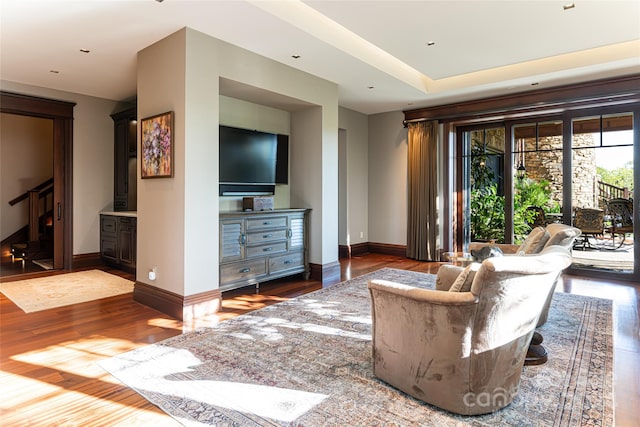 living room with hardwood / wood-style flooring