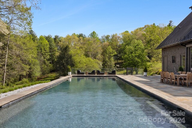 view of swimming pool featuring a patio area