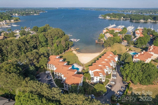 aerial view with a water view