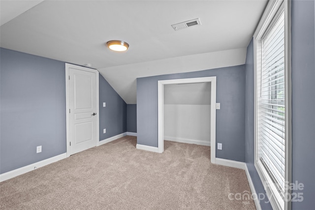 additional living space featuring light carpet and lofted ceiling