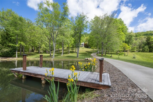 view of home's community with a yard and a water view