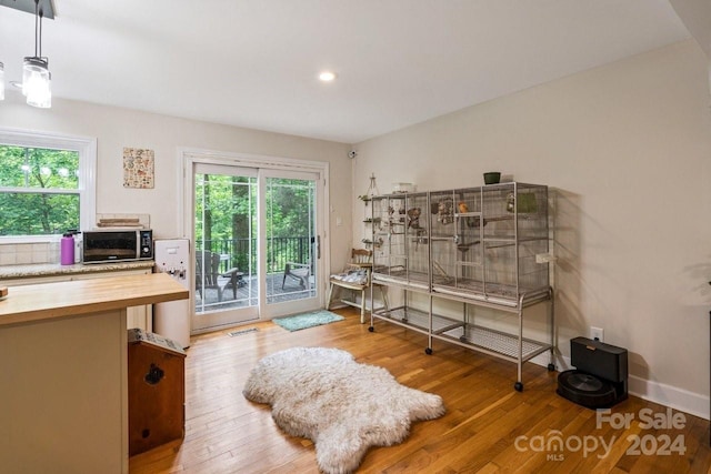 home office with hardwood / wood-style floors