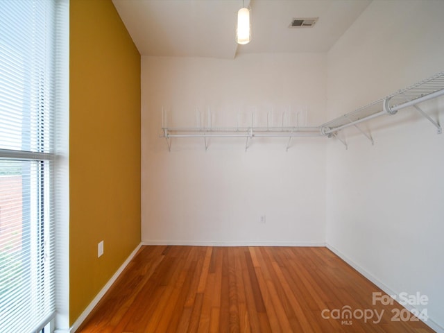 spacious closet with hardwood / wood-style flooring