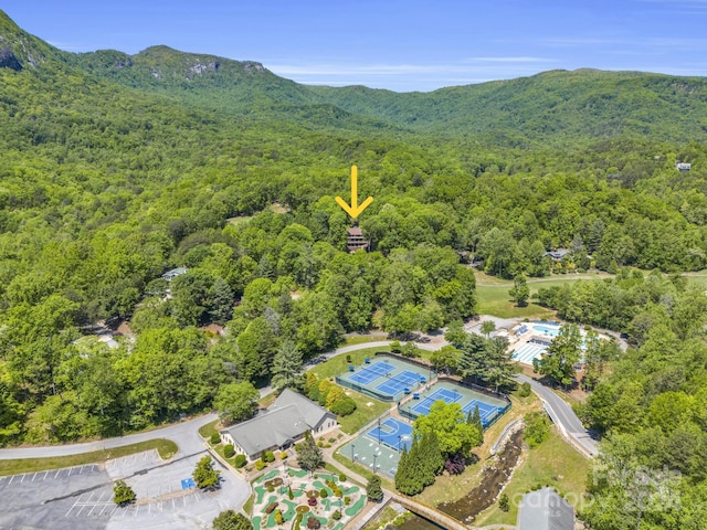 aerial view featuring a mountain view