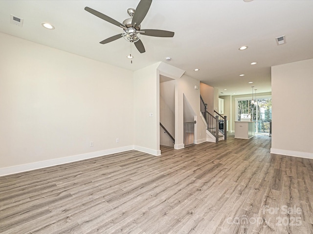 1217 E 34th St Unit Csw0316, Charlotte, NC 28205 - unfurnished living room with recessed lighting, wood finished floors, baseboards, and ceiling fan