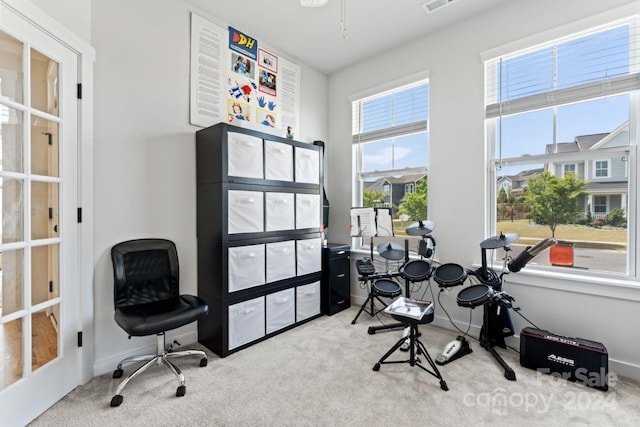 view of carpeted home office