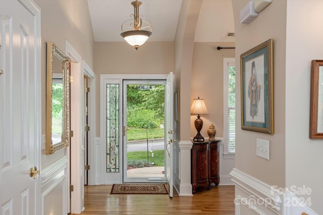 foyer entrance with a healthy amount of sunlight and wood-type flooring