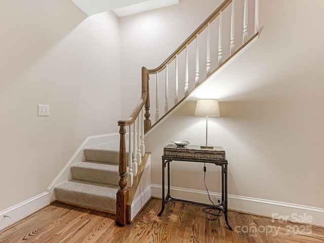 stairs with wood-type flooring