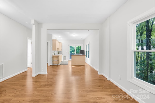 unfurnished living room with light hardwood / wood-style flooring