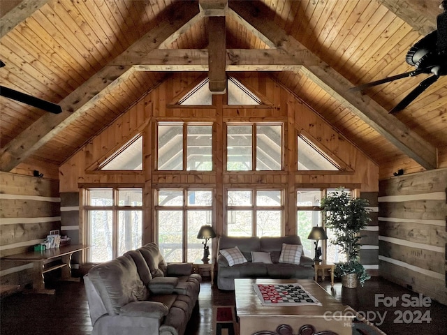 unfurnished living room featuring wooden walls, wooden ceiling, and wood-type flooring