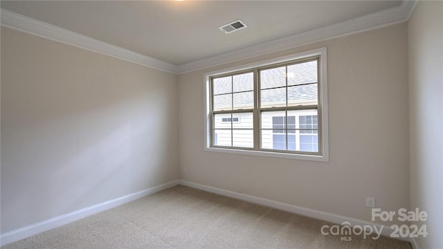 carpeted empty room with crown molding