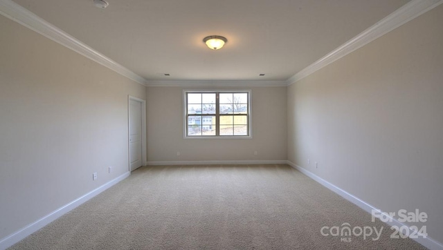 carpeted empty room featuring ornamental molding