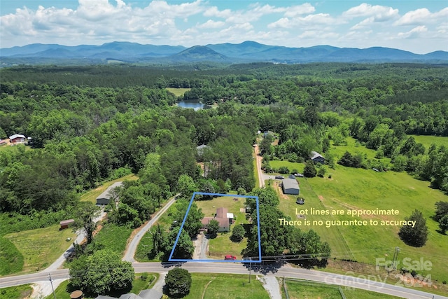 drone / aerial view featuring a mountain view