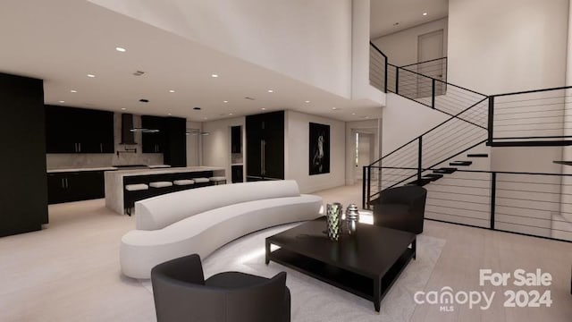 living room featuring light wood-type flooring