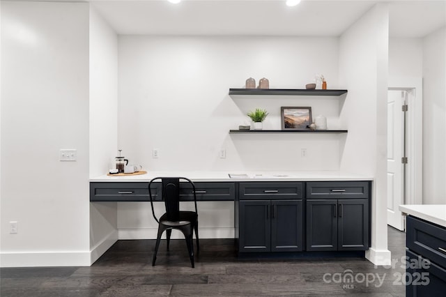 interior space with dark wood-type flooring