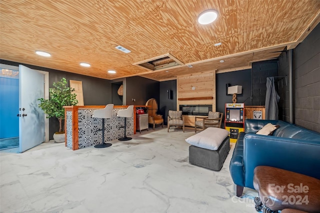 interior space featuring wood ceiling