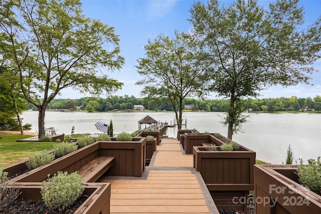 dock area with a water view