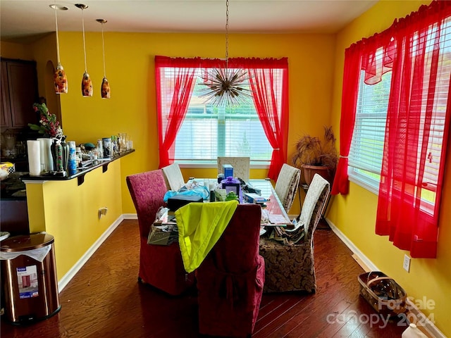 dining room with a healthy amount of sunlight and dark hardwood / wood-style flooring