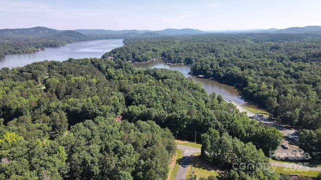 bird's eye view featuring a water and mountain view