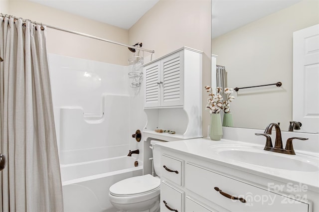 full bathroom with vanity, toilet, and shower / bath combo