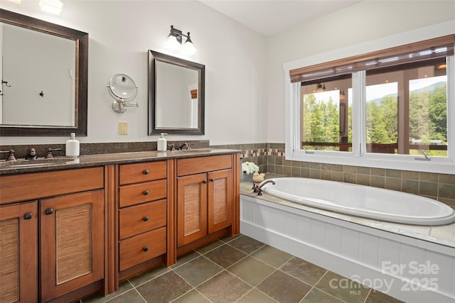 bathroom with vanity and a bathing tub