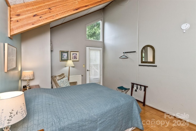 bedroom with parquet flooring