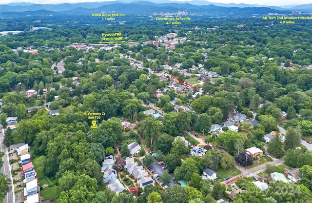 drone / aerial view featuring a mountain view