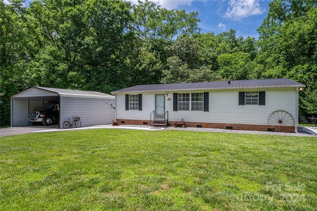 ranch-style home with a front lawn and a carport