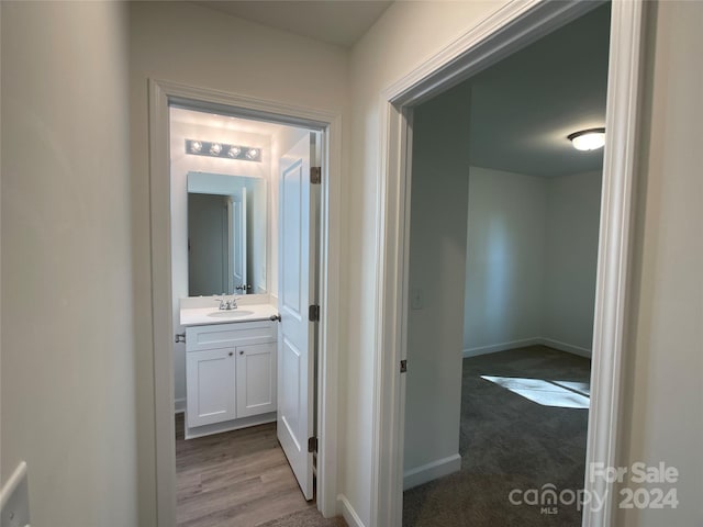 corridor with carpet flooring and sink