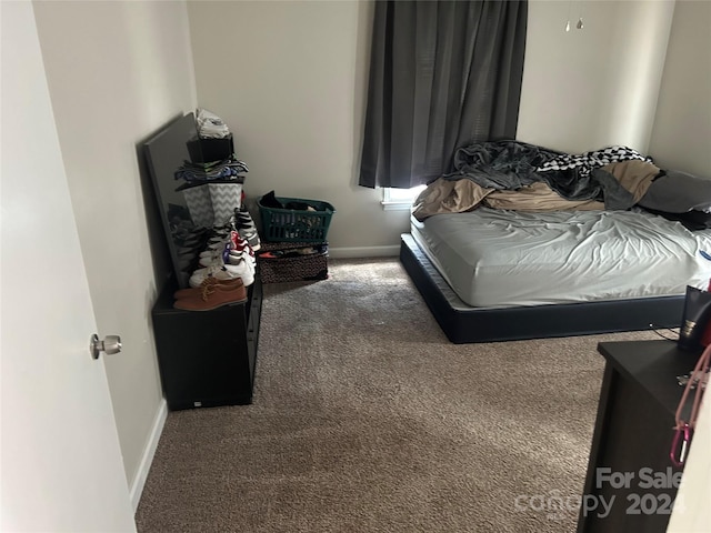 bedroom with dark carpet