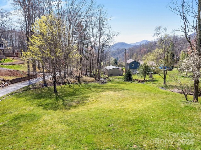 view of yard featuring a mountain view