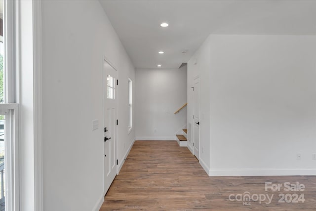 corridor featuring hardwood / wood-style flooring and plenty of natural light